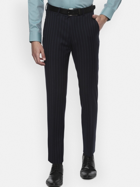 

Louis Philippe Men Navy Blue Striped Slim Fit Formal Trousers