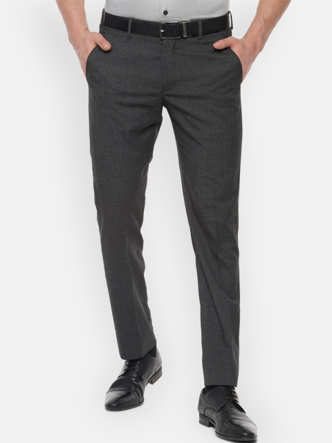 

Louis Philippe Men Grey Textured Slim Fit Formal Trousers