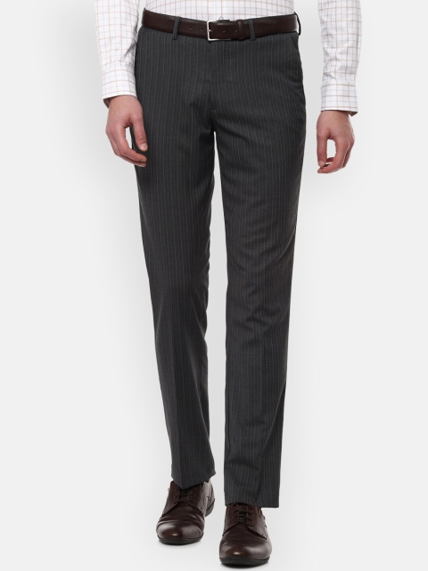 

Louis Philippe Men Grey & Off White Striped Slim Fit Formal Trousers