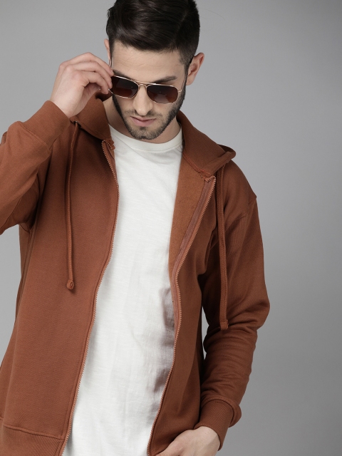 

Roadster Men Brown Solid Regular Open Front Jacket