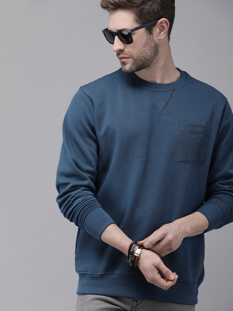 

Roadster Men Teal Blue Solid Sweatshirt
