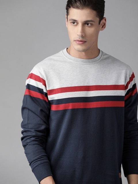 

Roadster Men Navy Blue & Grey Melange Colourblocked Sweatshirt