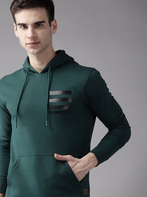 

Roadster Men Teal Green Hooded Sweatshirt