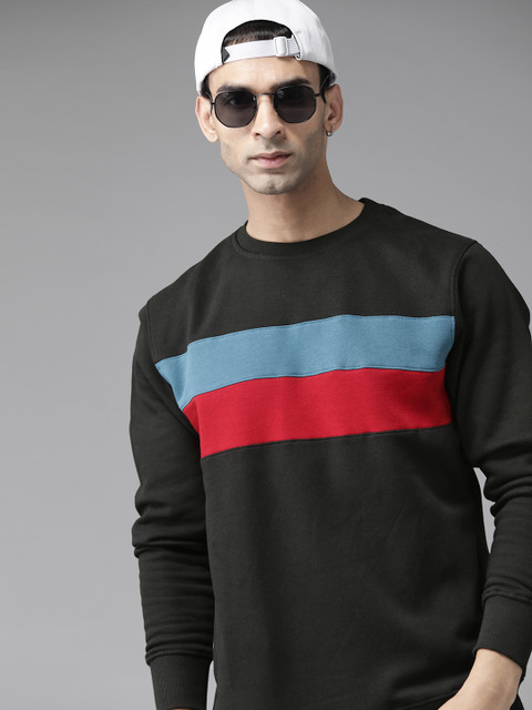 

Roadster Men Black and Red Colourblocked Sweatshirt