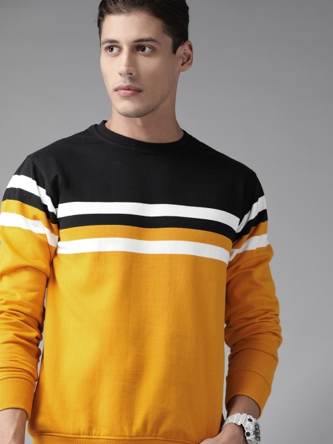 

Roadster Men Yellow & Black Colourblocked Sweatshirt