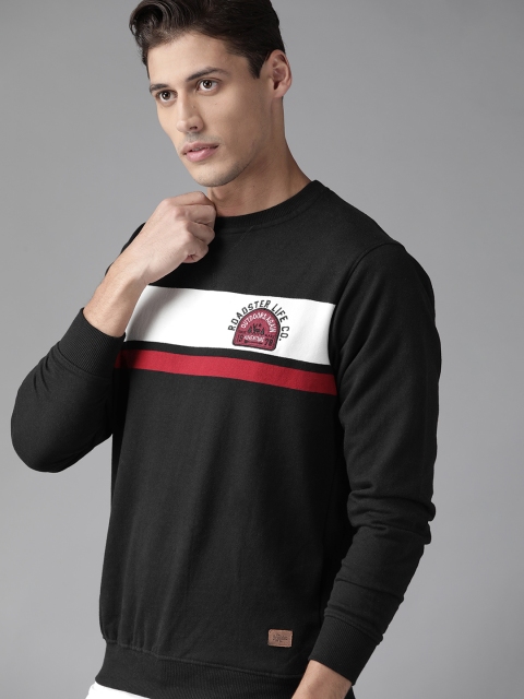 

Roadster Men Black & White Striped Detail Sweatshirt