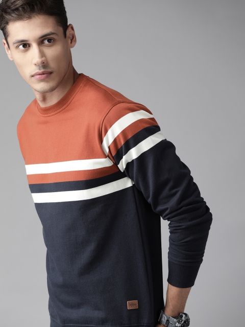 

Roadster Men Navy Blue & Rust Brown Colourblocked Sweatshirt