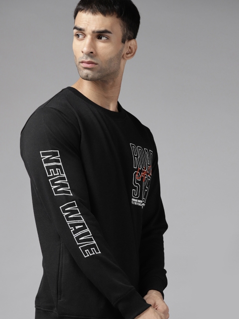 

Roadster Men Black & White Brand Logo Print Sweatshirt