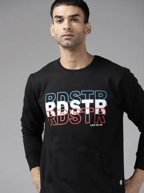 

Roadster Men Black & White Brand Logo Print Sweatshirt