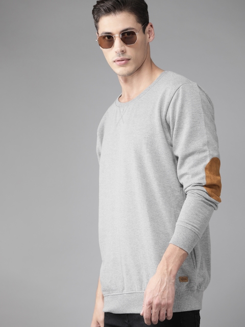 

Roadster Men Grey Elbow Patch Sweatshirt