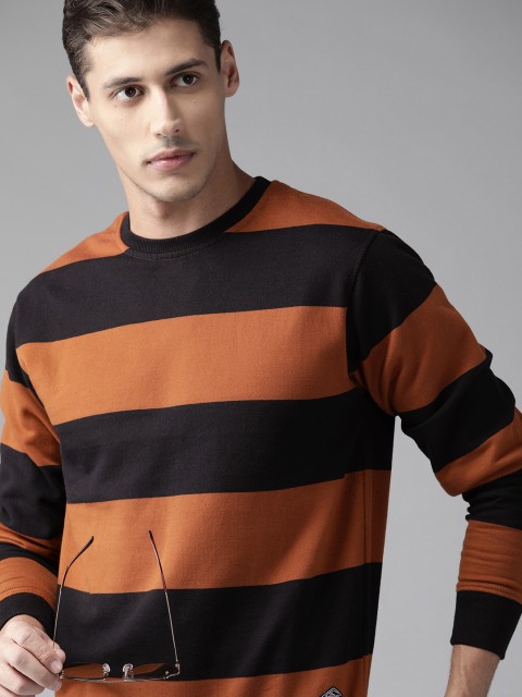 

Roadster Men Brown & Black Striped Sweatshirt