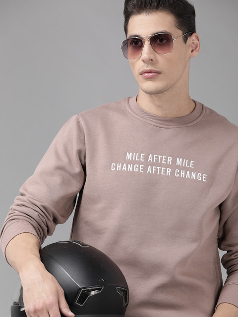 

Roadster Men Mauve Typography Embroidered Sweatshirt