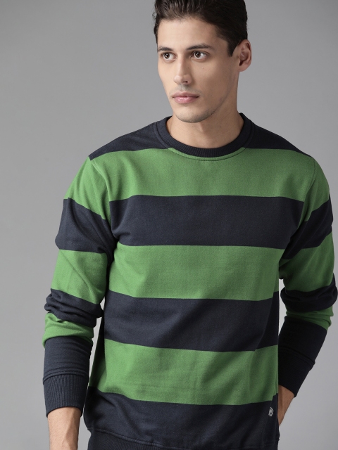 

Roadster Men Green & Navy Blue Striped Sweatshirt