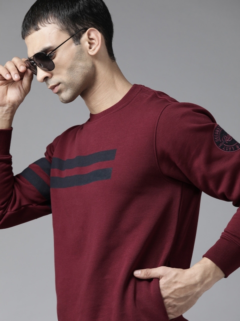 

Roadster Men Burgundy & Navy Blue Striped Sweatshirt