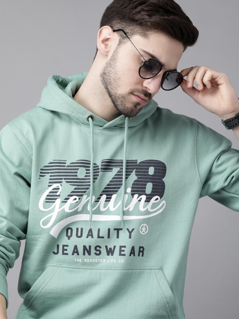 

Roadster Men Green & Black Printed Hooded Sweatshirt