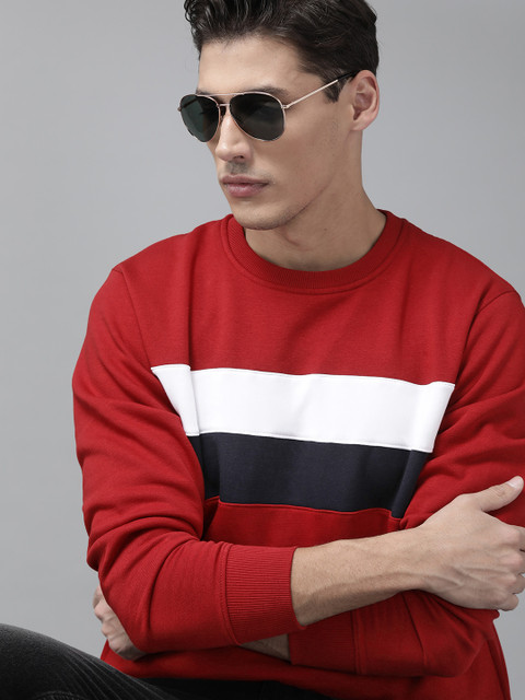

Roadster Men Red Striped Sweatshirt