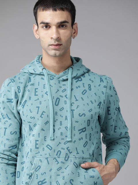 

Roadster Men Blue Typography Printed Hooded Sweatshirt