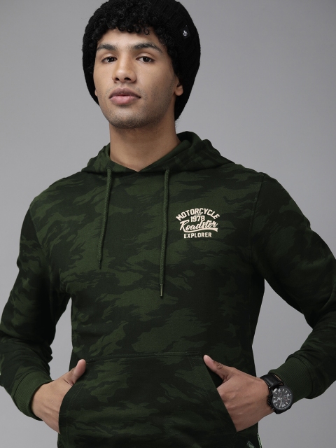 

Roadster Men Green Camouflage Printed Hooded Sweatshirt
