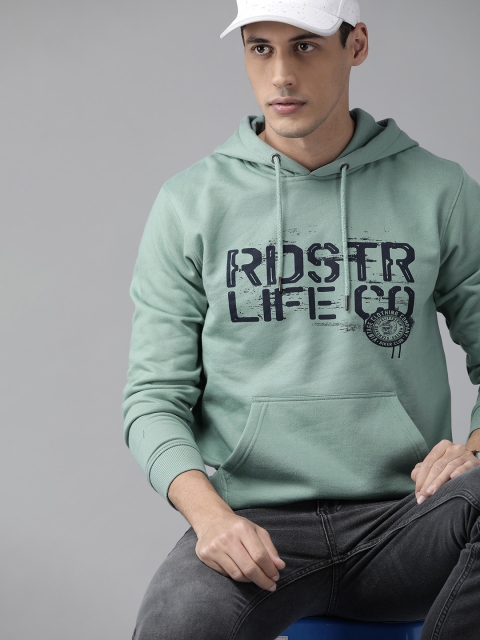 

Roadster Men Green Brand Logo Print Hooded Sweatshirt