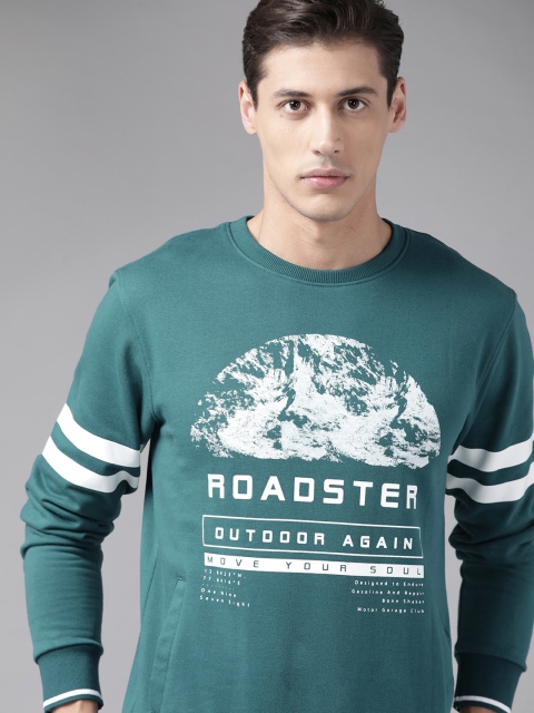 

Roadster Men Teal Blue & White Printed Sweatshirt