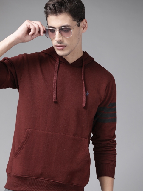 

Roadster Men Maroon Solid Hooded Sweatshirt