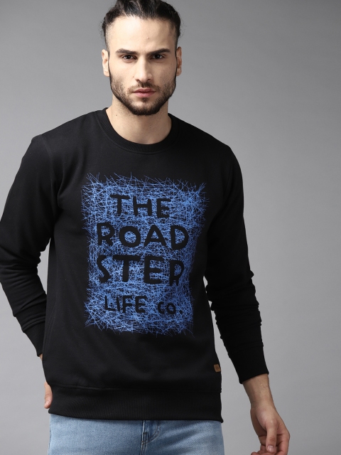 

Roadster Men Black & Blue Typography & Graphic Printed Sweatshirt