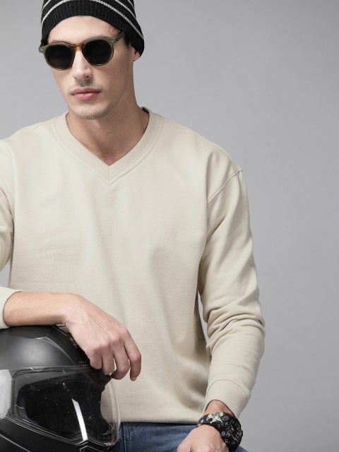 

Roadster Men Beige Solid Sweatshirt