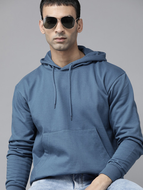 

Roadster Men Blue Solid Hooded Sweatshirt