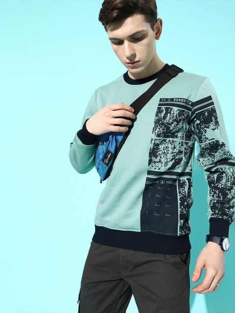 

Roadster Men Blue Printed Graphic Sweatshirt