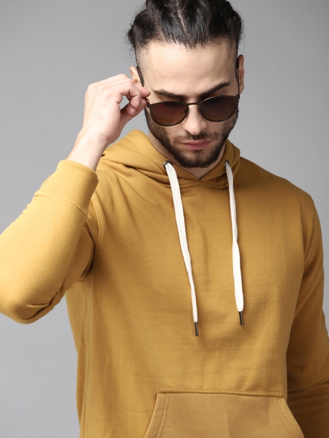 

Roadster Men Mustard Yellow Solid Cotton Hooded Sweatshirt