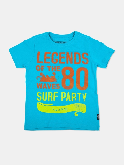 

Flying Machine Boys Blue & Red Typography Printed Slim Fit Pure Cotton T-shirt