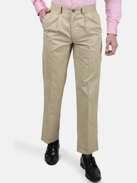 

Monte Carlo Men Beige Pleated Formal Trousers