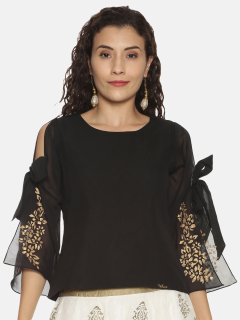

Ira Soleil Black Chiffon Regular Top