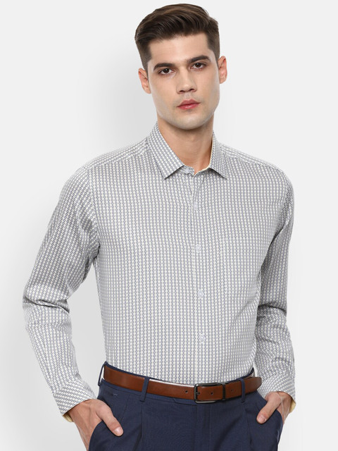 

Louis Philippe Men Grey & Blue Printed Slim Fit Pure Cotton Formal Shirt
