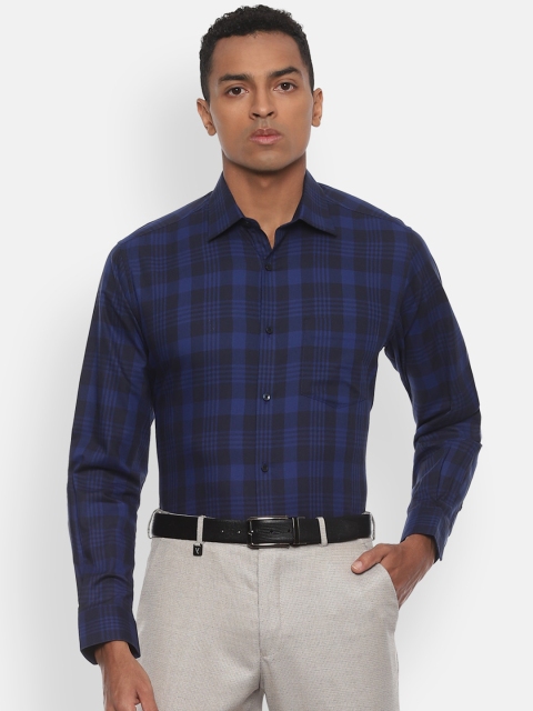 

Van Heusen Men Navy Blue and Black Checked Formal Shirt