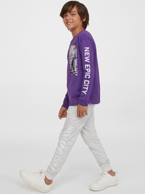 

H&M Boys Purple & Grey Melange 2-Piece Printed T-Shirt & Trouser Set