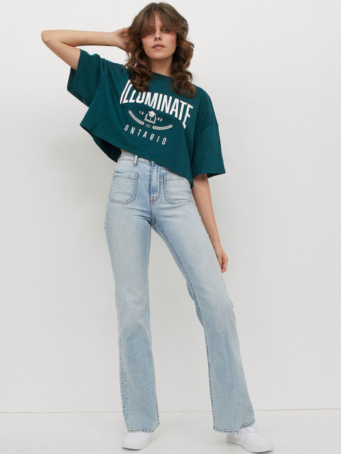 

H&M Women Blue Washed Flare High Waist Jeans