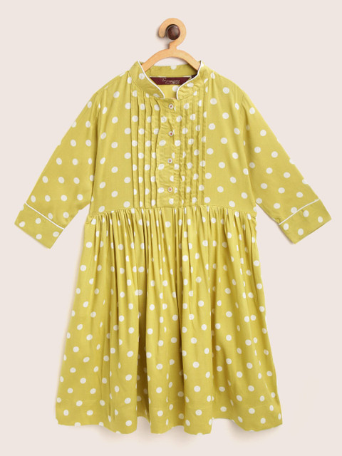 

Sangria Girls Lime Green & White Polka Dots Printed Fit & Flare Dress