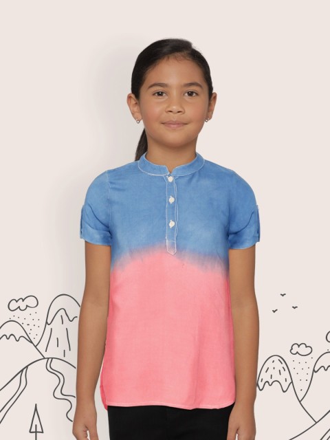 

Sangria Girls Blue & Pink Tie & Dye High-Low Hem Shirt Style Top
