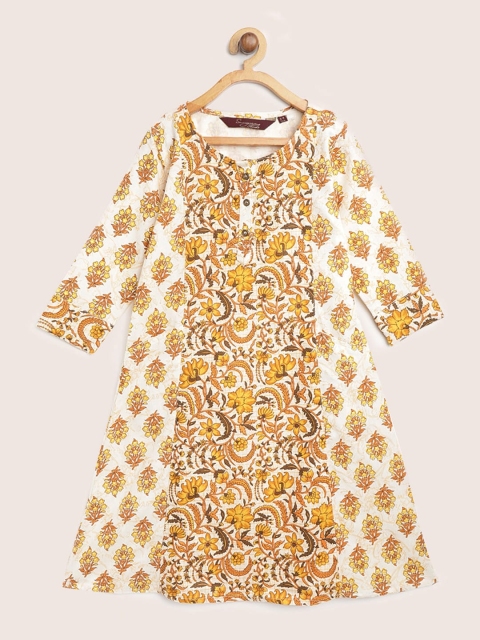 

Sangria Girls Off-White & Yellow Printed A-Line Dress