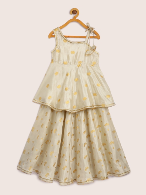 

Sangria Girls Off-White & Gold-Toned Ready to Wear Lehenga With Blouse