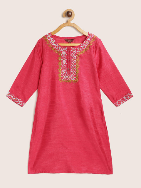 

Sangria Girls Pink Yoke Embroidered Straight Kurta