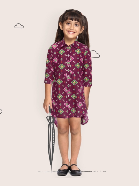 

Sangria Girls Burgundy & Green Floral Print Shirt Dress