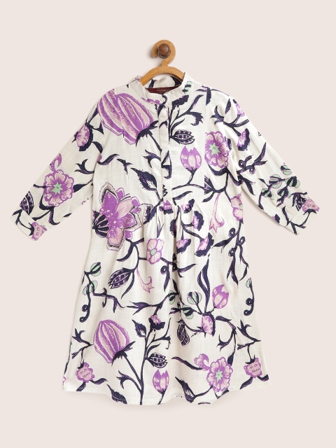 

Sangria Girls Off-White & Purple Floral Print A-Line Dress