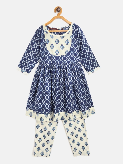 

Sangria Girls Blue & White Ethnic Motifs Print Kurta with Trousers