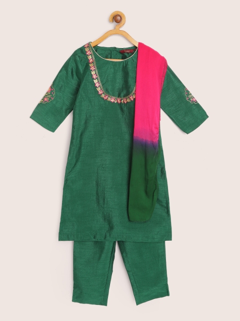 

Sangria Girls Green Yoke Design Embroidered Kurta with Trousers & Dupatta