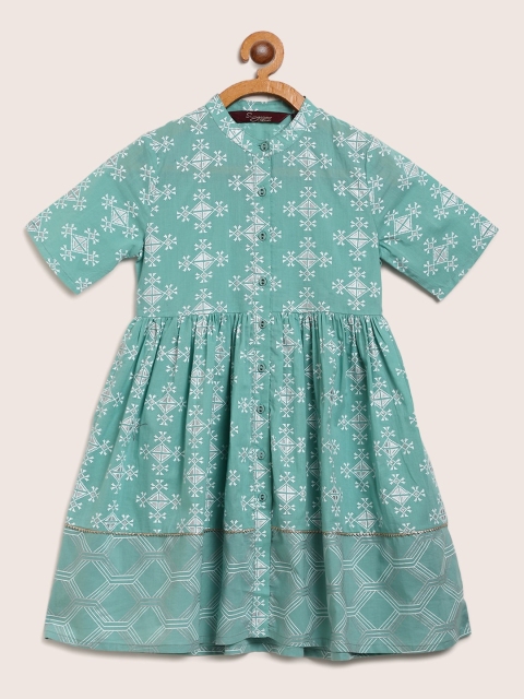 

Sangria Girls Sea Green & White Aztec Print A-Line Dress