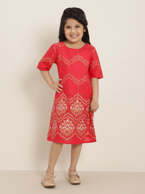 

Sangria Girls Red & Golden Cotton Ethnic Motifs Sheath Dress