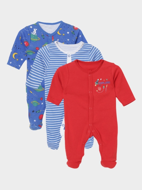 

Juniors by Lifestyle Boys Multicoloured Printed Cotton Pack Of 3 Sleepsuit, Multi