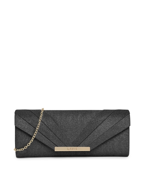 

Lavie Black Solid Synthetic Leather Party Envelope Clutch